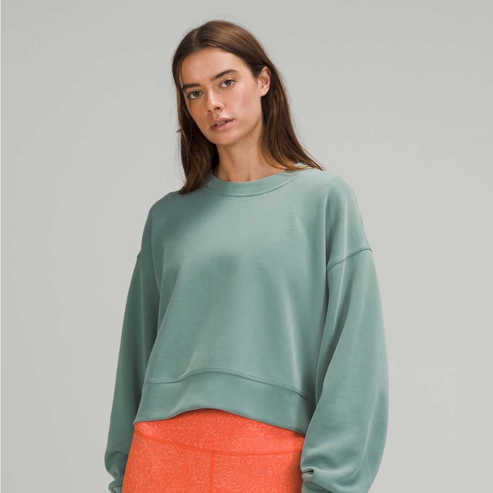 Lululemon Perfectly Oversized Cropped Crew Softstreme - Tidewater Teal - Size 12